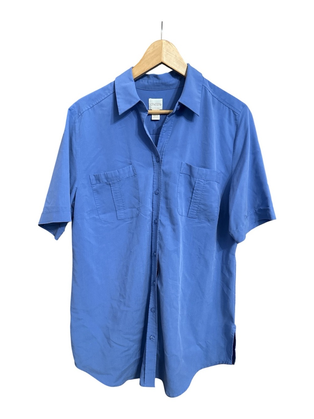 Chicos Size 2 Top Blouse Lagenlook Button Down Modal Minimalist Teacher Oversize